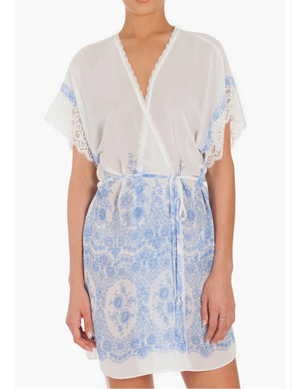 Sheer Lace-Trim Chiffon Wrap/Robe